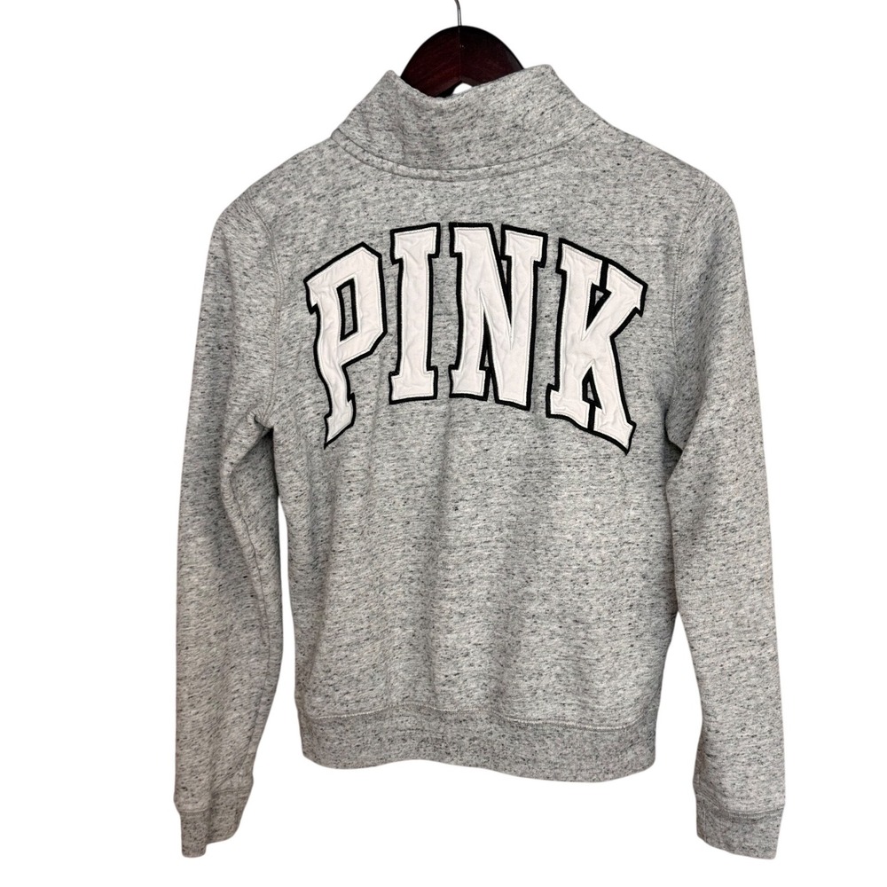 Pink Victoria's Secret Quarter Zip Pullover Sweatshirt Gray Logo Small Y2K